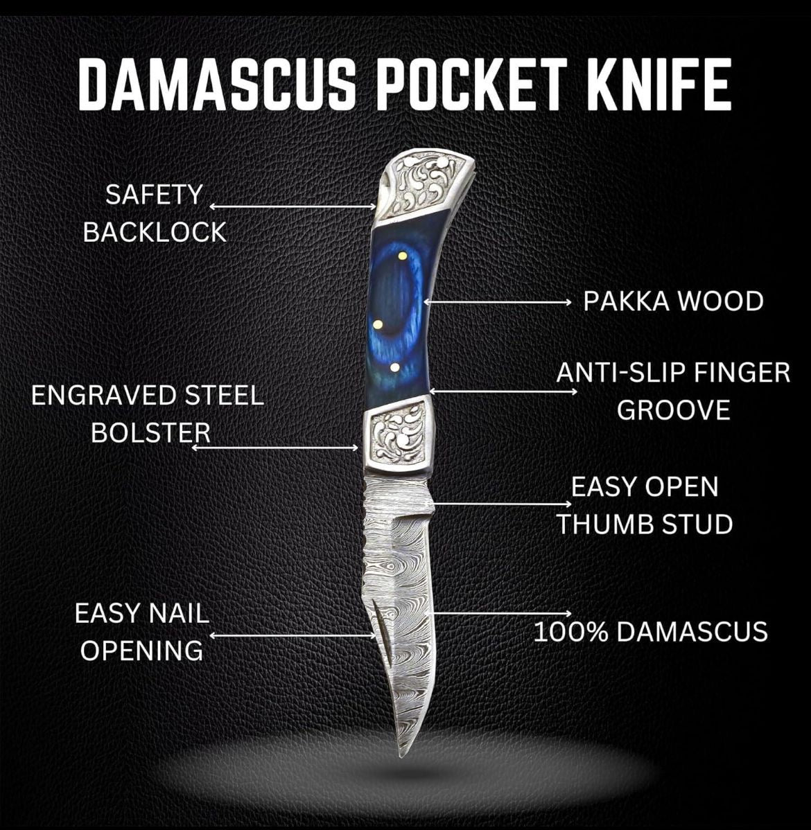 Damasucs Blue Folding Knive